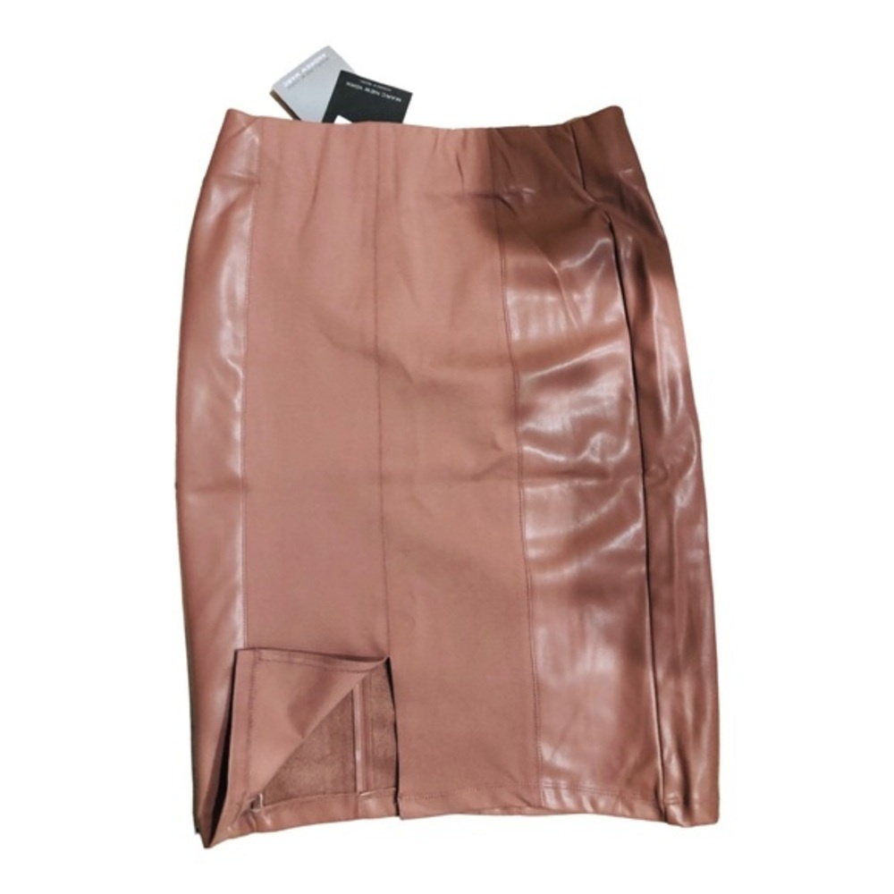 Andrew Marc NY dusty rose mauve pleather knit pencil skirt size XS new